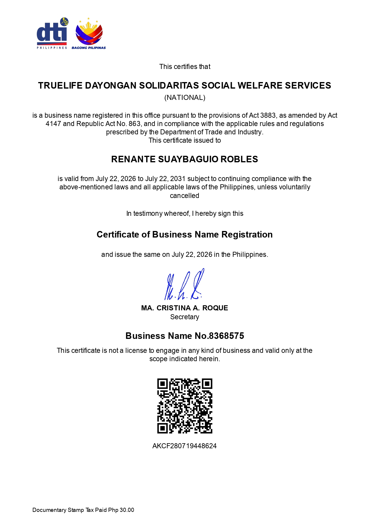 DTI Certificate